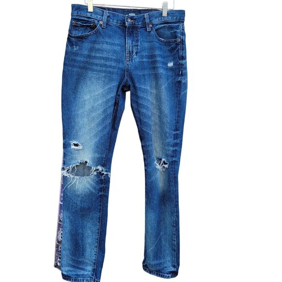 Men's Aero Slim Straight  Distressed Denim Blue Jeans Sz 30x32 - Picture 15 of 15